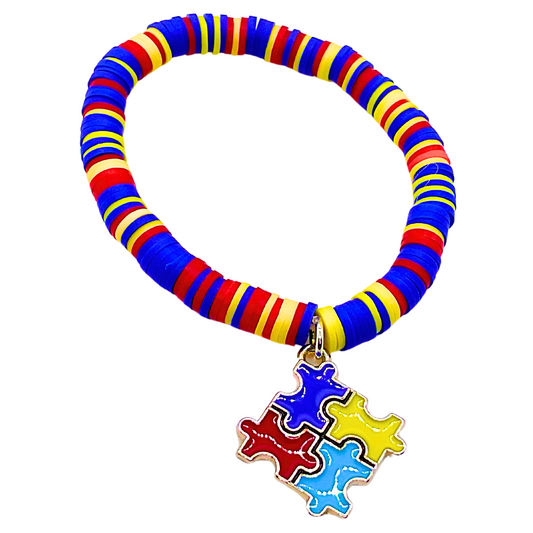 Autism Awareness Single Beaded Bracelet in Multi (#4)